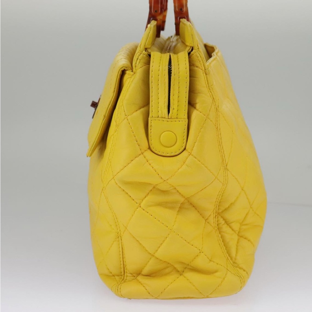 CHANEL Matelasse Hand Bag Lamb Skin Yellow - Picture 5 of 16